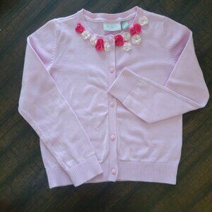 Little Girls Cardigan Sweater with Roses, sz 6-8, Upcycled Pale Pink Flowers
